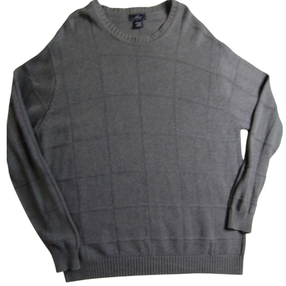 Dockers Men's Gray Windowpane Knit Sweater‎ Crewneck Pullover Classic Fit XL